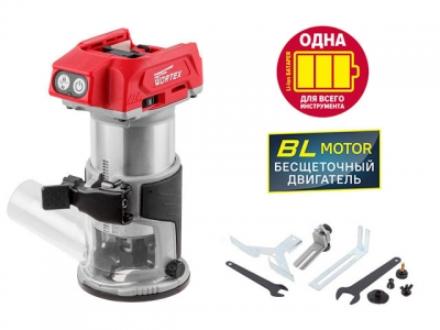 Аккум. фрезер кромочный WORTEX CMM 1835 в кор. ALL1 (18.0 В,  БЕСЩЕТОЧНЫЙ ДВИГАТЕЛЬ, БЕЗ АККУМУЛЯТОРА И ЗУ, цанга 6/8 мм, 10000-30000 об/мин, регул. о