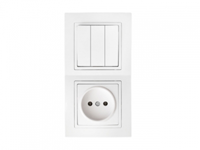 Блок выкл. 3 клав. + розетка (скрытая, б/з) белый, Уют, BYLECTRICA