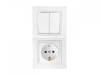 Блок выкл. 2 клав. + розетка (скрытая, с/з) белая, Уют, BYLECTRICA