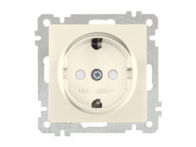 Розетка 1-ая (скрытая, без рамки, с/з, шторки) кремовая, DARIA, MUTLUSAN (16 A, 250 V, IP 20)