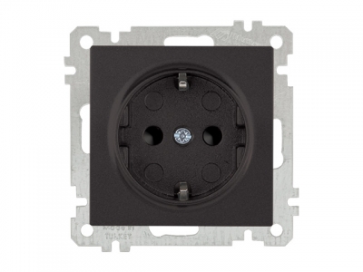 Розетка 1-ая (скрытая, без рамки, с/з, шторки) черная, DARIA, MUTLUSAN (16 A, 250 V, IP 20)