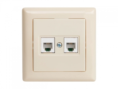 Розетка телефонная 2хRJ12 (скрытая) кремовая, DARIA, MUTLUSAN ((2xRJ 12)   4-pin, две телефонные линии)