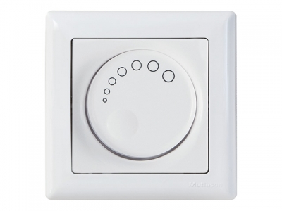 Выключатель поворотный с подсветкой (диммер) (скрытый, винт. зажим, 600Вт) белый, DARIA, MUTLUSAN (220VAC, 60 - 600VA,  50 Hz, IP20)
