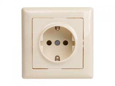 Розетка 1-ая (скрытая, с/з) кремовая, DARIA, MUTLUSAN (16 A, 250 V, IP 20)