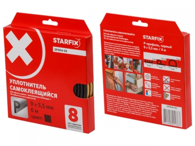 Уплотнитель "P" черный  9х5,5мм 6м STARFIX (SF1014-03)
