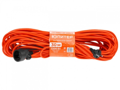 Удлинитель-шнур 30м (1 роз., 2,2кВт, б/з, ПВС 2х1) Юпитер (ЮПИТЕР)