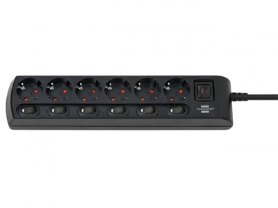 Удлинитель 2м (6 роз., 3.3кВт, с/з, 6+1 выкл., ПВС) черный Brennenstuhl (провод 3х1,5мм2, сила тока 16А, с/з - с заземляющим контактом)