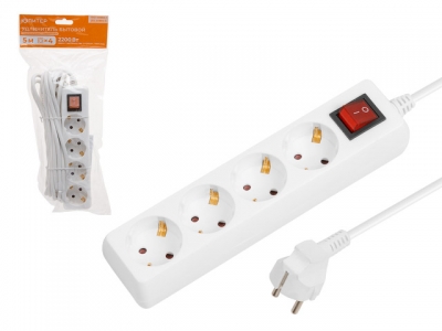 Удлинитель 5м (4 роз., 2,2кВт, с/з, выкл, ПВС 3х0,75) Юпитер (ЮПИТЕР)