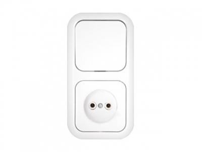 Блок выкл. 1 клав. + розетка (скрытая, б/з) белая, Гармония, BYLECTRICA