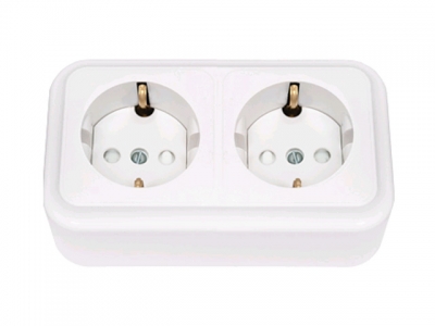 Розетка 2-ая (открытая, с/з, со шторками) белая, Bylectrica