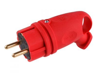Вилка угловая с ушком (с/з, 16А, 250В) каучук, красная Юпитер (В16-002) (ЮПИТЕР)