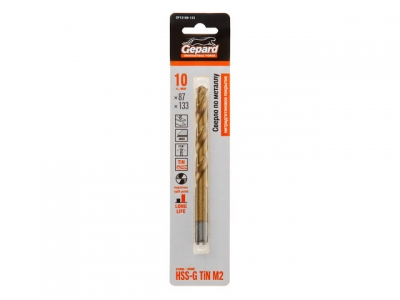Сверло по металлу ц/х 10.0х87х133 мм HSS TIN GEPARD