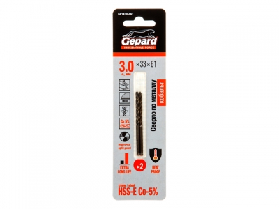 Сверло по металлу ц/х 3.0х33х61 мм HSS-Co, комплект из 2-х шт GEPARD