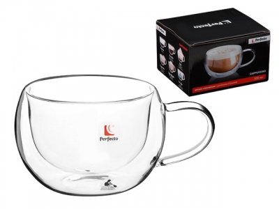 Кружка стеклянная с двойными стенками, 300 мл, серия CAPPUCCINO, PERFECTO LINEA (Чашка стеклянная, ручной работы, с двойными стенками из боросиликатно