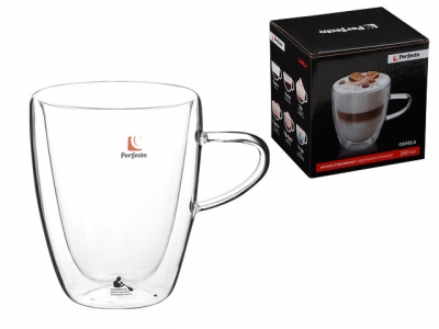 Кружка стеклянная с двойными стенками, 280 мл, серия CANELA, PERFECTO LINEA (Чашка стеклянная, ручной работы, с двойными стенками из боросиликатного с