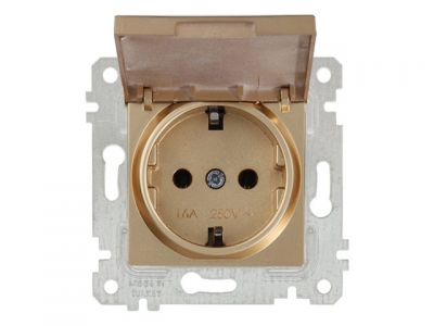 Розетка 1-ая (скрытая, без рамки, с/з, с крышкой) золото, RITA, MUTLUSAN (16 A, 250 V, IP 20)