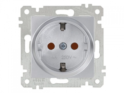 Розетка 1-ая (скрытая, без рамки, с/з, шторки) серебро, RITA, MUTLUSAN (16 A, 250 V, IP 20)