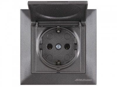 Розетка 1-ая (скрытая, с/з, с крышкой) дымчатая, DARIA, MUTLUSAN (16 A, 250 V, IP 20)