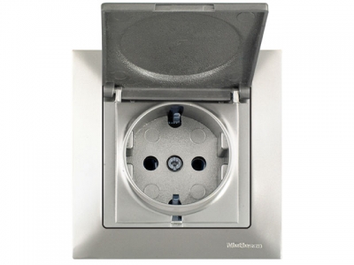 Розетка 1-ая (скрытая, с/з, с крышкой) титан, DARIA, MUTLUSAN (16 A, 250 V, IP 20)