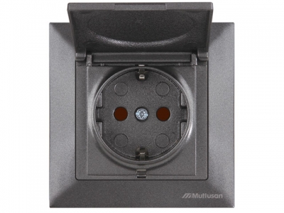 Розетка 1-ая (скрытая, с/з, шторки, с крышкой) дымчатая, DARIA, MUTLUSAN (16 A, 250 V, IP 20)