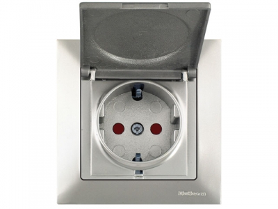 Розетка 1-ая (скрытая, с/з, шторки, с крышкой) титан, DARIA, MUTLUSAN (16 A, 250 V, IP 20)