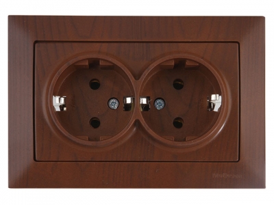 Розетка 2-ая (скрытая, с/з, керамика) орех, DARIA, MUTLUSAN (16 A, 250 V, IP 20)