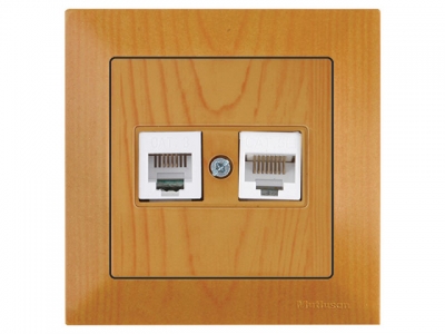 Розетка телефонная + компьютерная (RJ12+Cat5e, скрытая) дуб, DARIA, MUTLUSAN (Cat-3 (RJ 12)   4-pin + (RJ 45) 8-pin)