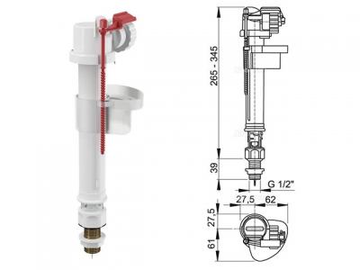 Впускной механизм с нижней подводкой и металлической резьбой 3/8, Alcaplast