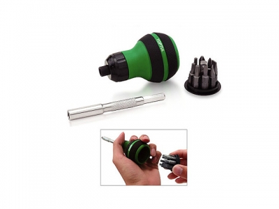 Отвертка реверсивная "бочка" + биты + удлиннитель 9в1. TOPTUL (GAAR1101)