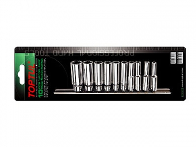 Набор головок 1/4" дюймовые 3/16"-9/16" 12гр. 10шт на подвесе TOPTUL (GBAR1001)