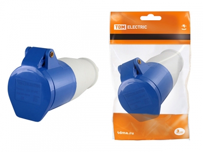 Розетка силовая 223 переносная 32А 220В 3 pin 2Р+РЕ IP44 TDM (32А 220В 3 pin 2Р+РЕ IP44)