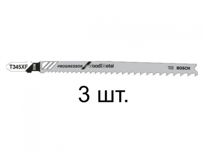 Пилка лобз. по дереву с гвоздями T345XF (3 шт.) BOSCH (пропил прямой, грубый, быстрый рез в материале любой толщины)