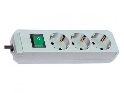 Удлинитель 1.5м (3 роз., 3.3кВт, с/з, выкл., ПВС) светло-серый Brennenstuhl Eco-Line (провод 3х1,5мм2, сила тока 16А, с/з - с заземляющим контактом)
