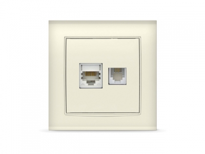 Розетка 2-ая компьютерная и телефонная (скрытая) слоновая кость, Бриллиант, UNIVersal