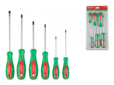 Набор отверток 6шт (SL3х100,5,5х150 PZ2х100 PH0х75,1х100,2х125) ВОЛАТ (двухкомп. рукоятка Anti-Slip)
