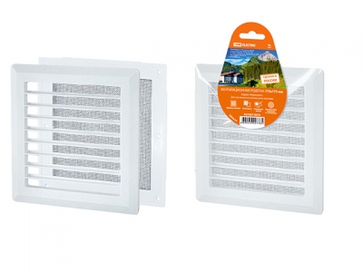 Решетка вентиляционная разъемная с москитной сеткой, прямые жалюзи, 175х175 TDM
