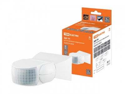 Датчик движения настенный ДДС-05 1200Вт, 10-420с, 12м , 3+лк, 180гр,  IP65, TDM