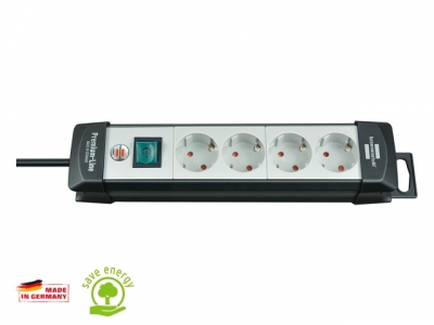 Удлинитель 5м (4 роз., 3.3кВт, с/з, выкл., ПВС) черный/белый Brennenstuhl Premium-Line (провод 3х1,5мм2, сила тока 16А, с/з - с заземляющим контактом)