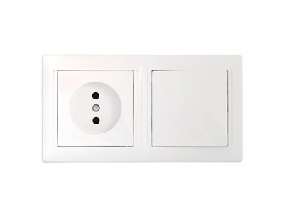 Блок выкл. 1 клав. + розетка (скрытая, б/з) белая, Стиль, Bylectrica