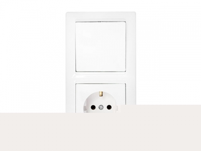 Блок выкл. 1 клав. + розетка (скрытая, с/з) белая, Стиль, Bylectrica