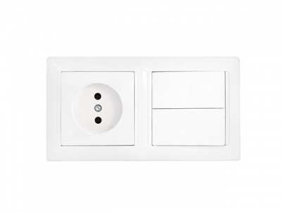 Блок выкл. 2 клав. + розетка (скрытая, б/з) белая, Стиль, Bylectrica