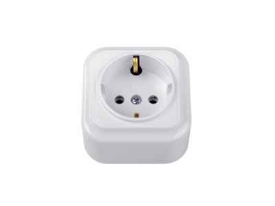 Розетка 1-ая (открытая, с/з) белая, Вариант, Bylectrica