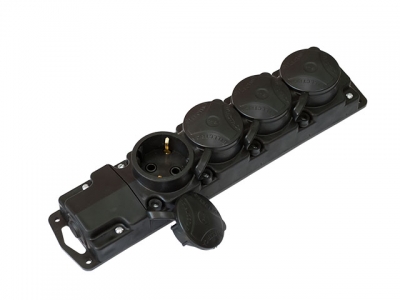 Розетка 4-ая переносная (с/з, 16А, 250В, брызг. защ.) черная, Bylectrica