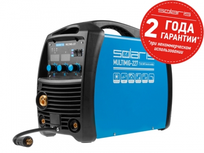 Полуавтомат сварочный Solaris MULTIMIG-227 (MIG/MMA/TIG) (220В, евроразъем, горелка 3 м, смена полярности, 2T/4T/Spot)