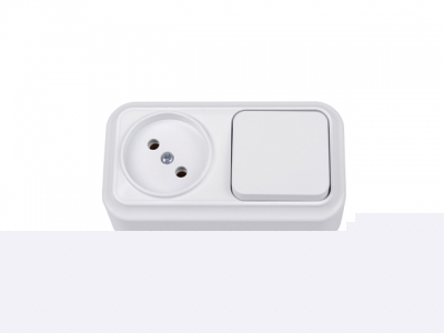 Блок выкл. 1 клав. + розетка (открытая, б/з) белая, Вариант, Bylectrica