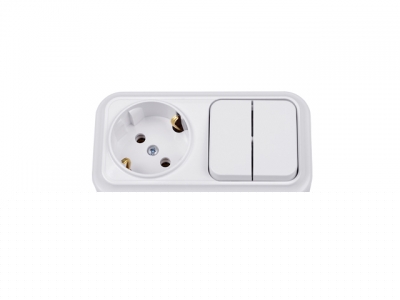 Блок выкл. 2 клав. + розетка (открытая, с/з) белая, Вариант, Bylectrica